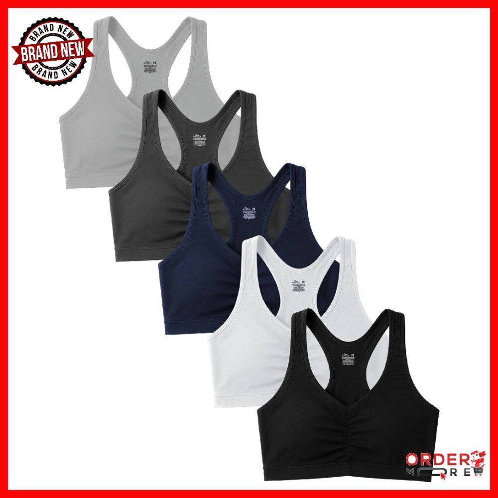 Cotton Spandex Racerback Sports Bras Multi-Pack Wire-Free Workout